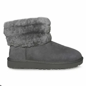 UGG Fluff Mini Boot Charcoal Gray Shearling Logo Women's Size 6 US / 1098533 - Picture 1 of 14