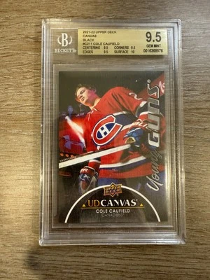 2021-22 UD Serie 2 Negro YG Lona C211 Cole Caufield Novato Calificado Beckett 9.5 Foto 1 de 2