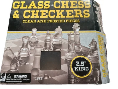 Glass Chess & Checkers Clear and Frosted Pieces by Cardinal Very Good Condition - Image 1 of 3