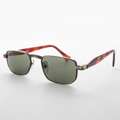 Slim Rectangular Vintage Sunglass with Bronze / Green Lens - Clint - Image 1 of 3
