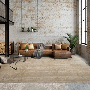 Tibetan Sherpa Modern Abstract 10x14 Beige Hand Knotted Wool & Silk Area Rug - Picture 1 of 10