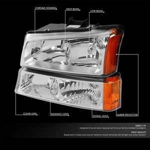 For 03-06 Chevy Silverado 1500-3500 Avalanche Headlight Bumper Lamp Chrome/Amber - Foto 1 di 8