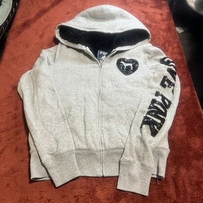 Sudadera con Capucha ROSA Victoria’s Secret Piel Brillante Lentejuelas Cremallera/Talla S/Usada en Excelente Condición Foto 1 de 4