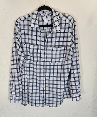 Camisa Charter Club XL Negra Blanca Ventana Cuadros Abotonada Pestaña Enrollable Manga Foto 1 de 4