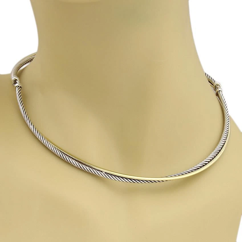 David Yurman  Cable Necklace 18k Yellow Gold 925 Silver 3 Station Double Row - Image 1 of 4