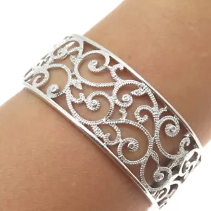 925 Sterling Silver Real Round-Cut Diamond Floral Adjustable Bracelet 6.75" - Picture 1 of 9