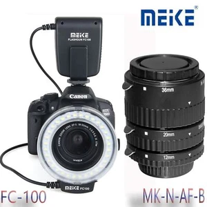 Meike MK-N-AF-B Auto Focus Macro Extension Tube + FC-100 Ring Flash for Nikon AU - Picture 1 of 11