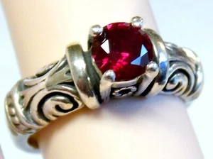 Red Lab Ruby Size 5.25 Ring 925 Sterling Silver Vintage Style Scroll USA Made - Picture 1 of 12