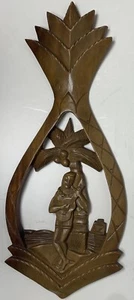 Decorative Tiki Bar Carved Hula Ukulele Wood Bar Decor - 9" x 21" - Picture 1 of 4