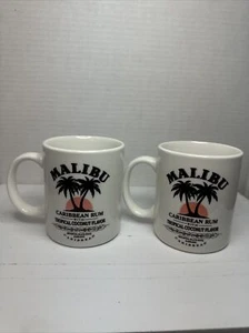 Malibu Caribbean Rum Double Sided White Ceramic coffee Mug Cup X2 - Pre-Owned - Picture 1 of 7