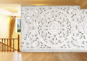 3D Round Stone Carving Floral 1 Wallpaper Mural Wall Print Decal Indoor Murals - Bild 1 von 5