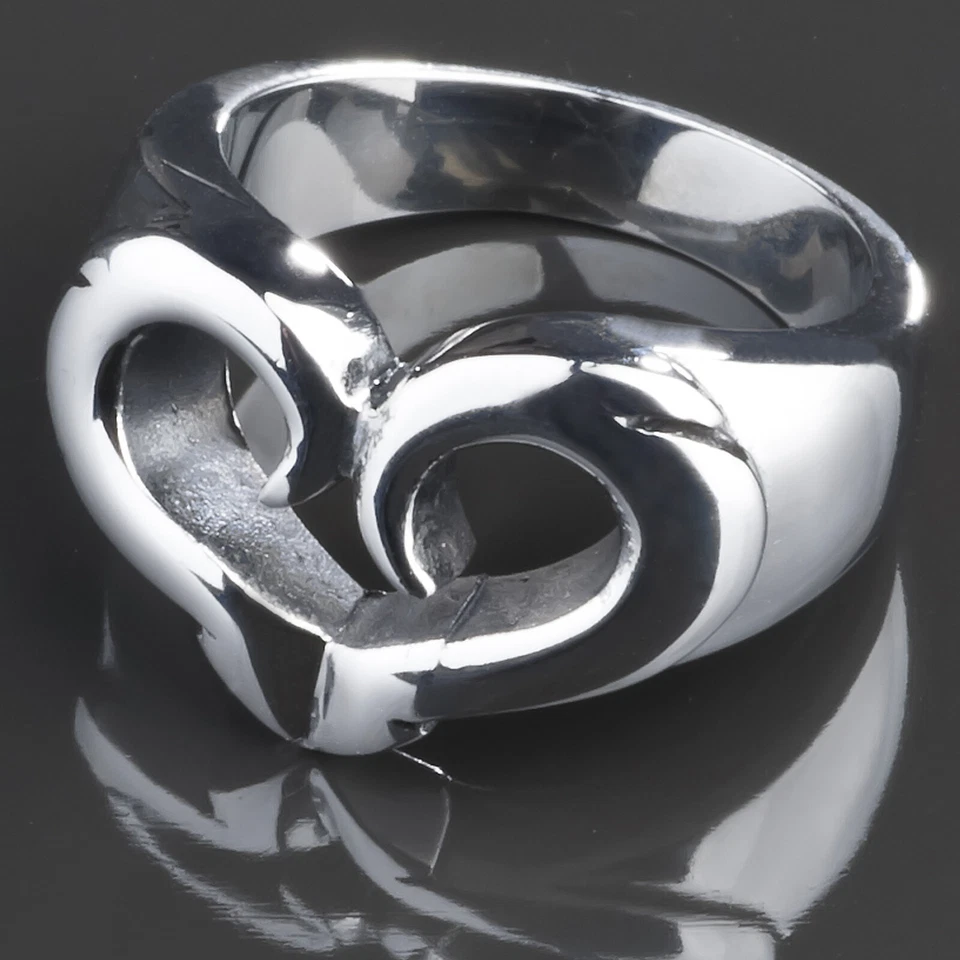 Anello IN Acciaio Inox Cuore Rockabilly Anello Argento Cuori RS41 - Immagine 1 di 1