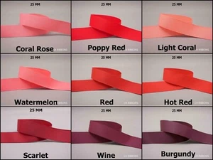 5yds ~~ 25mm Red Lt Coral Wine Burgundy Solid Grosgrain Ribbon 15 Colours U Pick - Picture 1 of 16