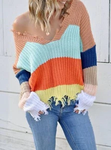 Suéter grueso bloque de color de gran tamaño borde crudo talla M/L - Imagen 1 de 11