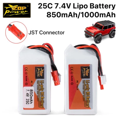 ZOP Power 7.4V 850/1000mAh Lipo Akku 25C JST Stecker für TRX4M RC Car Teile