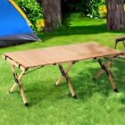 Foldable Camping Table Egg Roll Wood Grating Desk Outdoor Furniture Wooden 120cm