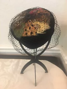 Ladies Black Velvet Pillbox Hat with Feathers & removeable veil netting - Picture 1 of 6
