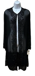 Vintage Scala Collection Sheer Sequin Beaded Long Duster Jacket Topper S NEW - Picture 1 of 12