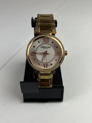 Reloj Kenneth Cole oro rosa acero inoxidable cuarzo esfera perla con cristales Foto 1 de 4