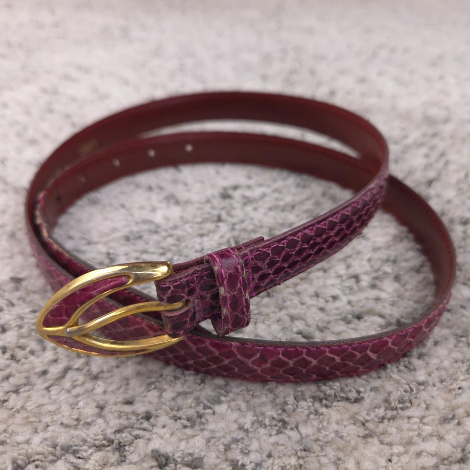 Cinturón de piel de serpiente vintage para mujer grande 31 cintura púrpura oro hebilla .75 ancho años 80 90 Foto 1 de 4