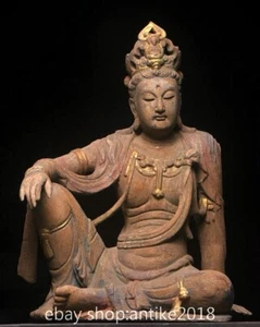 24" Old Chinese Wood Carved Paintings Buddhism Kwan-yin Guan Yin Goddess Statue - Picture 1 of 9