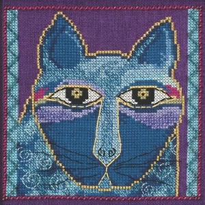Wild Blue Cat Cross Stitch Kit Aida Mill Hill 2015 Laurel Burch LB305112 - Picture 1 of 4