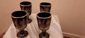 Attractive Set 4 Mugs feax ceramic 24ct Gold plated vintage handmade gold-black - Picture 1 of 3