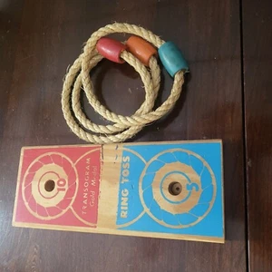 RING TOSS GAME Wood & Rope Rings MADE USA TRANSOGRAM GOLD Medal Incomplete - Picture 1 of 3