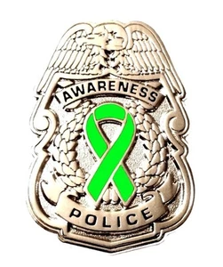 Lime Awareness Ribbon Pin Police Badge Security Sheriff Cancer Causes Silver New - Picture 1 of 4