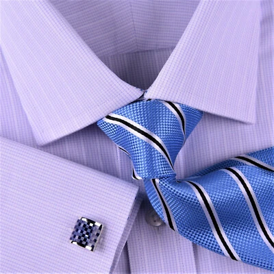 Camisa de Vestir Suave Púrpura Rosa Diseñador a Cuadros Molino de Viento Formal Floral Negocios  Foto 1 de 4