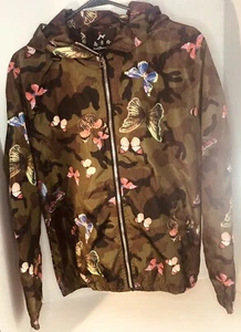 NEW Nan Zhang Lun Camo Jacket w/ Hood Unisex Green Windbreaker Butterflies (S) - Picture 1 of 7