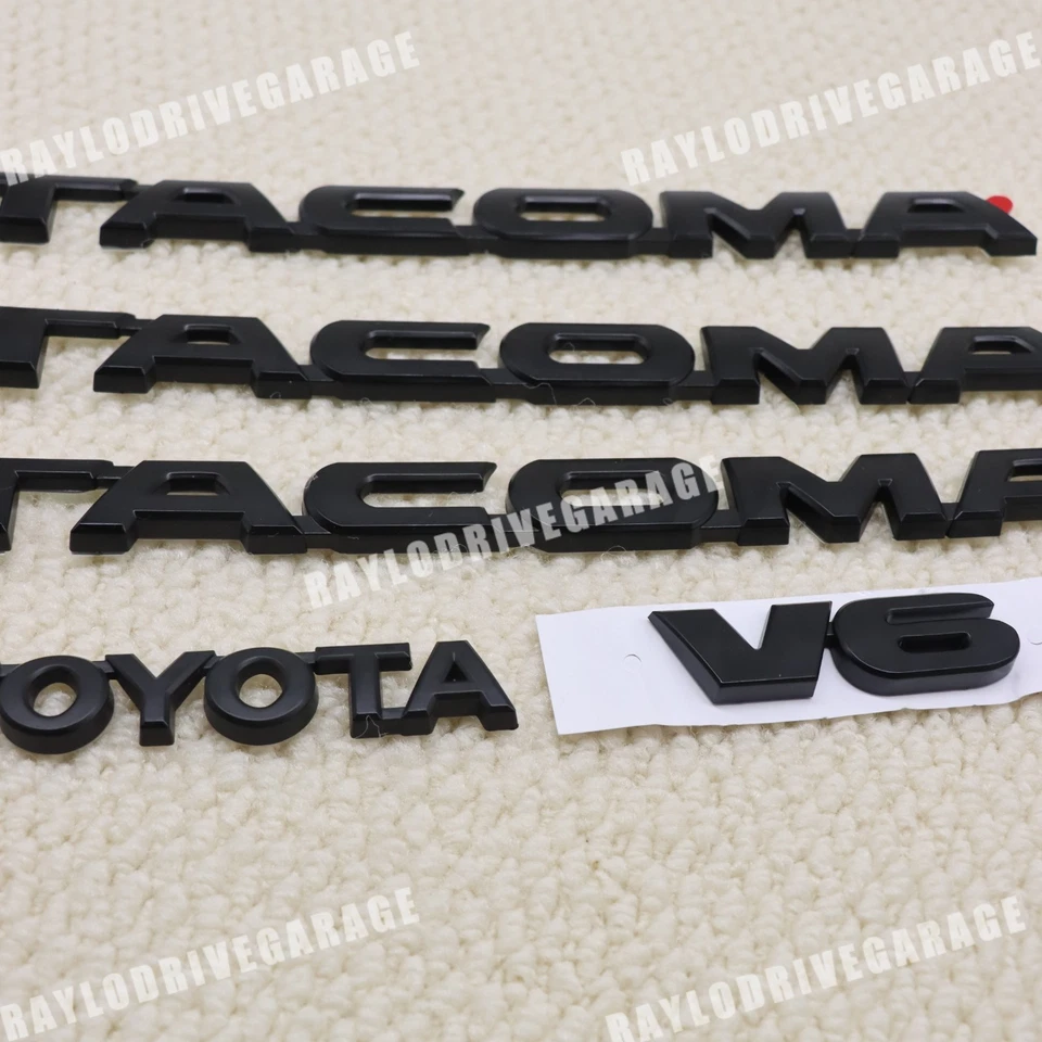 For 2005-2015 Tacoma Letter Matte Black Adhesive Emblem Door Badges Kit V6 5pcs - Image 1 of 4