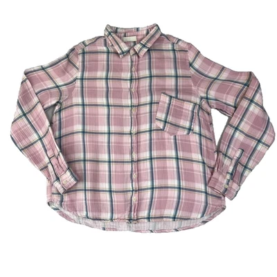 Camisa CP Shades Mujer Mediana Rosa y Azul Doble Algodón Gasa Cuadros Abotonada Foto 1 de 4