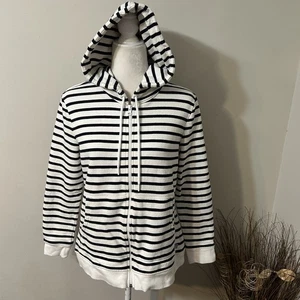 T by Talbots Mujer Negro Blanco Rayas Sudadera con Capucha Chaqueta Terry Cremallera Talla XL Defecto - Imagen 1 de 9