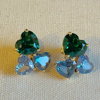 Kate Spade My Love Cubic Zirconia Heart Cluster Earrings Blue Green - Image 1 of 4