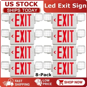 8 Packs LED Exit Sign with Emergency Lights, Combo Red Letter Fire Exit Lighting - Picture 1 of 23