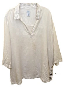 Sigrid Olsen 100 % Leinen Button-Down-Hemd Rollriegelärmel Damen 2X - Bild 1 von 4