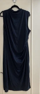 Ladies Reiss Navy Blue Dress Size XL Drape Sleeveless Midi - Picture 1 of 6