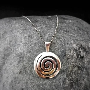 Greek Spiral Pendant Handmade 925 Sterling Silver Ancient Symbol Jewelry - Picture 1 of 4