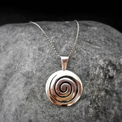 Greek Spiral Pendant Handmade 925 Sterling Silver Ancient Symbol Jewelry - Image 1 of 4