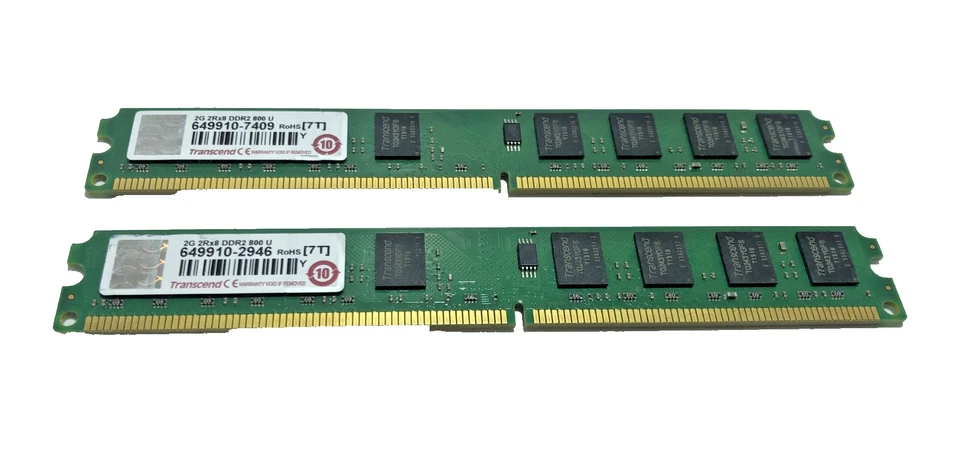 2X 2GB Transcend (4GB) PC2-6400U (DDR2 800) desktop RAM - Image 1 of 2