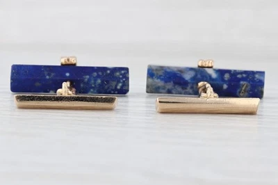 Gemelos de lapislázuli vintage oro amarillo 14k barra de piedra azul accesorio para hombre Foto 1 de 4