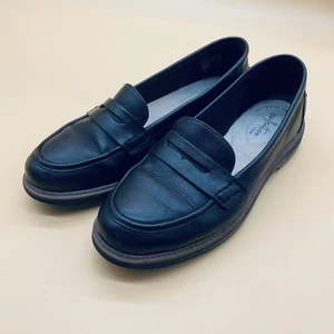 Clarks Collection Penny Loafers Women 7.5 M Black Leather Slip On Comfort Shoes - Picture 1 of 8