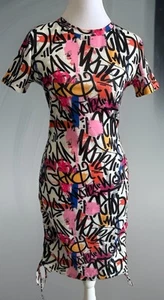 Artsy Bodycon dress graffiti print Colorful Pop Art Deco Party Retro 80s Miami S - Picture 1 of 12