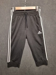 Adidas 3-Stripes Cropped Track Pants womens Size M Black White Logo Drawstring - Picture 1 of 6