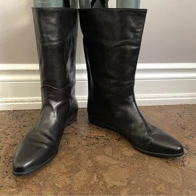 Botas planas de cuero Bally negras vintage tejidas en la espinilla media - 7,5, ¡SIN USAR! Foto 1 de 4