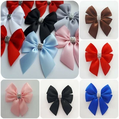 Satin Ribbon Bows Silver Sparkle Glitter Trim 7 cm Decorative Gift Bow 6 pack