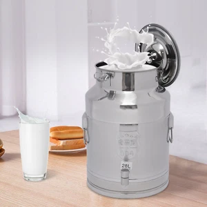 Bidone Latte Acciaio Inox 28L Porta Latte Caraffa Vino Secchio Gallone Con Coperchio - Foto 1 di 19