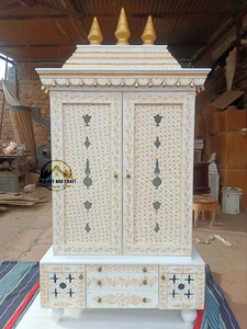 Holz Tempel für Zuhause weiß + gold geprägt bemalt schöne hängende Glocken - Bild 1 von 8