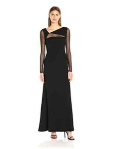 Vera Wang Mesh Inset Long Sleeve Black Gown Size 4 dress $350 - Picture 1 of 2